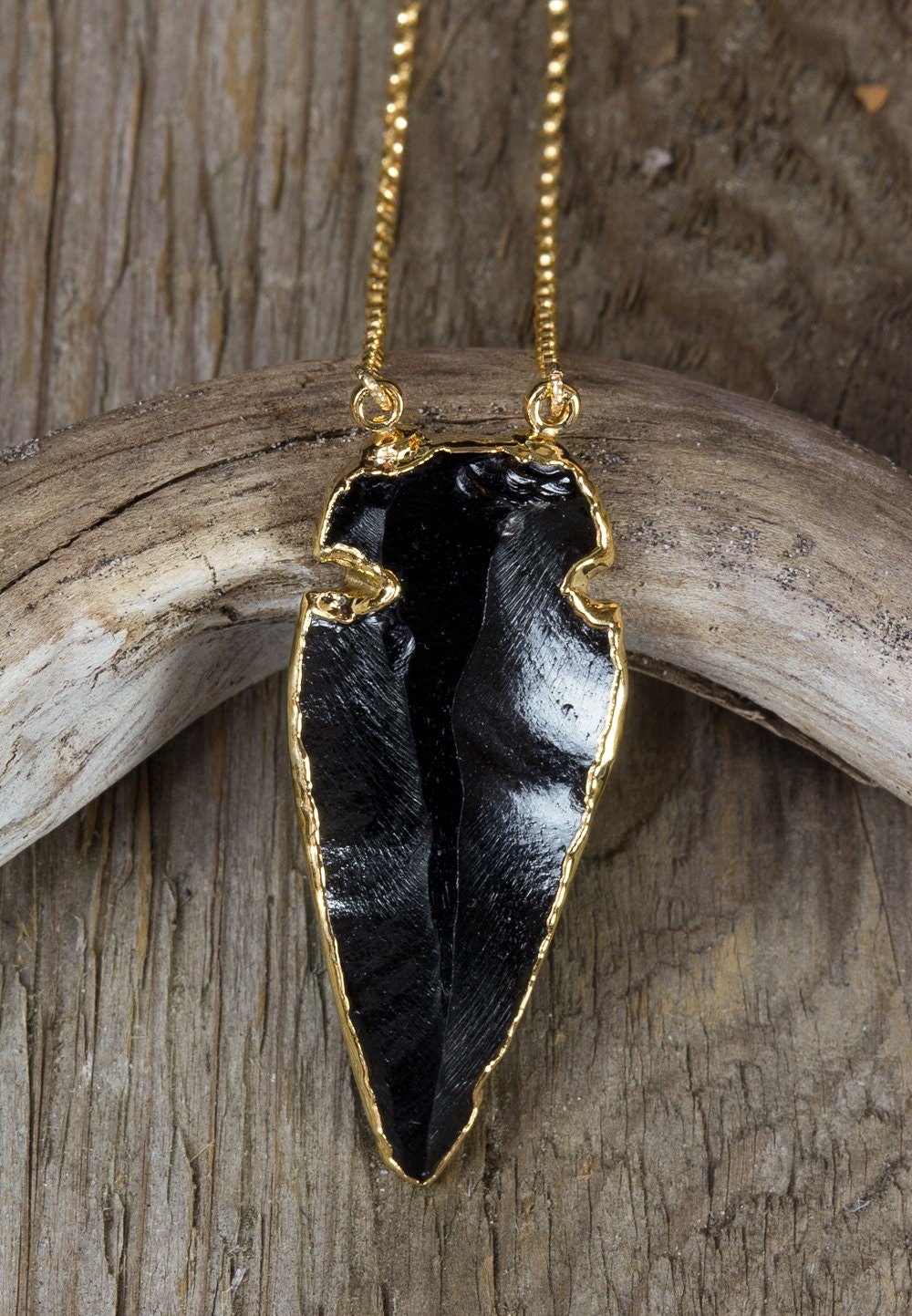Black Obsidian Arrowhead Necklace / Gold by AlisonStorryJewelry
