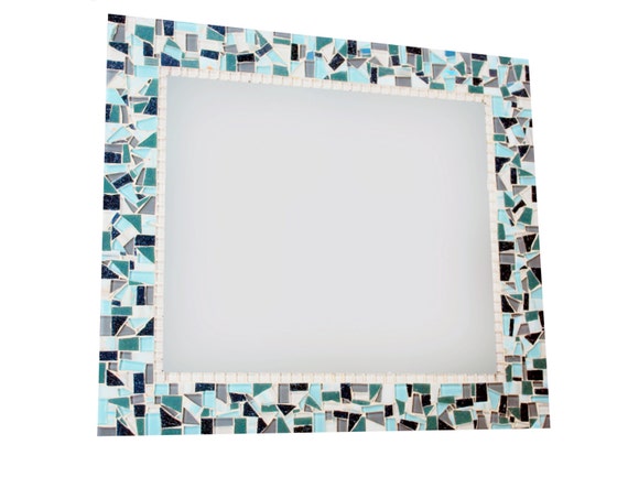 Mosaic Wall Mirror Teal and Gray Custom Made by GreenStreetMosaics