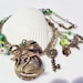 Swan pocket watch pendant with green cloisonne' beads and bronze accents