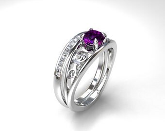 engagement ring set amethyst engagement diamond wedding purple engagement solitaire filigree - Purple Diamond Wedding Ring engagement ring set amethyst engagement diamond wedding purple engagement solitaire filigree - Purple Diamond Wedding Ring