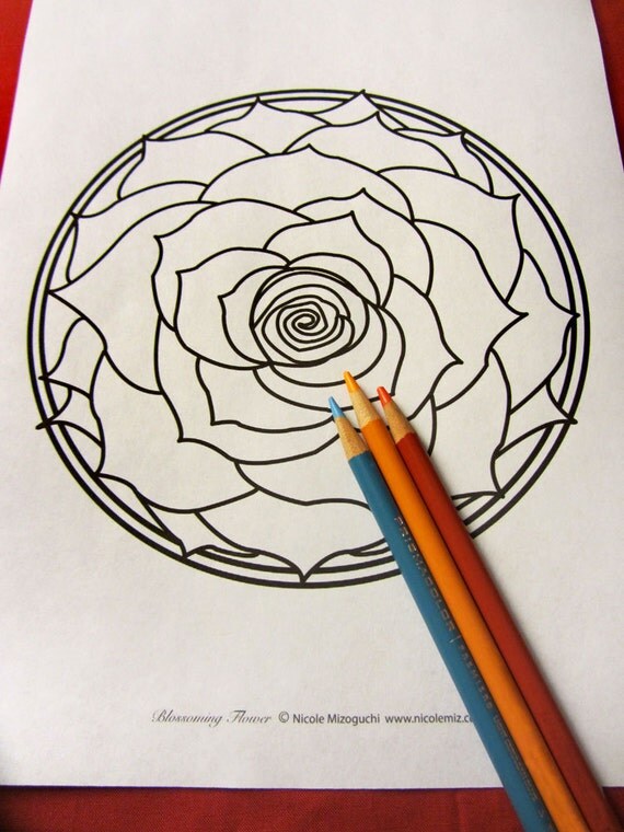 Lotus Rose Flower Coloring Page single page Mandala to print