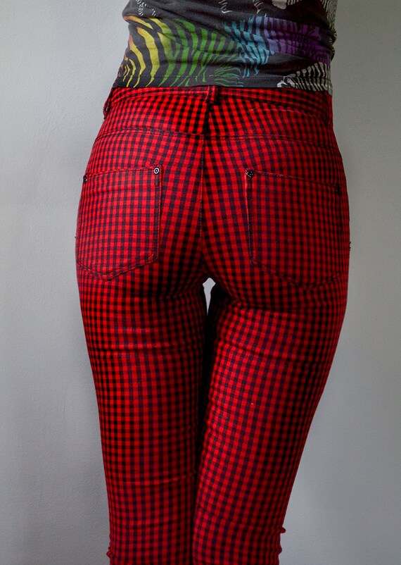 checkered skinny jeans