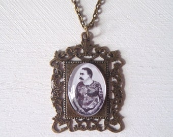 Vintage Tattooed Man Pendant Necklace Jewellery