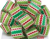 Satin WIRED Glittered Zig zag Ribbon -3 yards Green, Red & White Christmas Chevron, WREATHS, Garland, Floral and Packaging Supply, Gifts,Bow Il_170x135