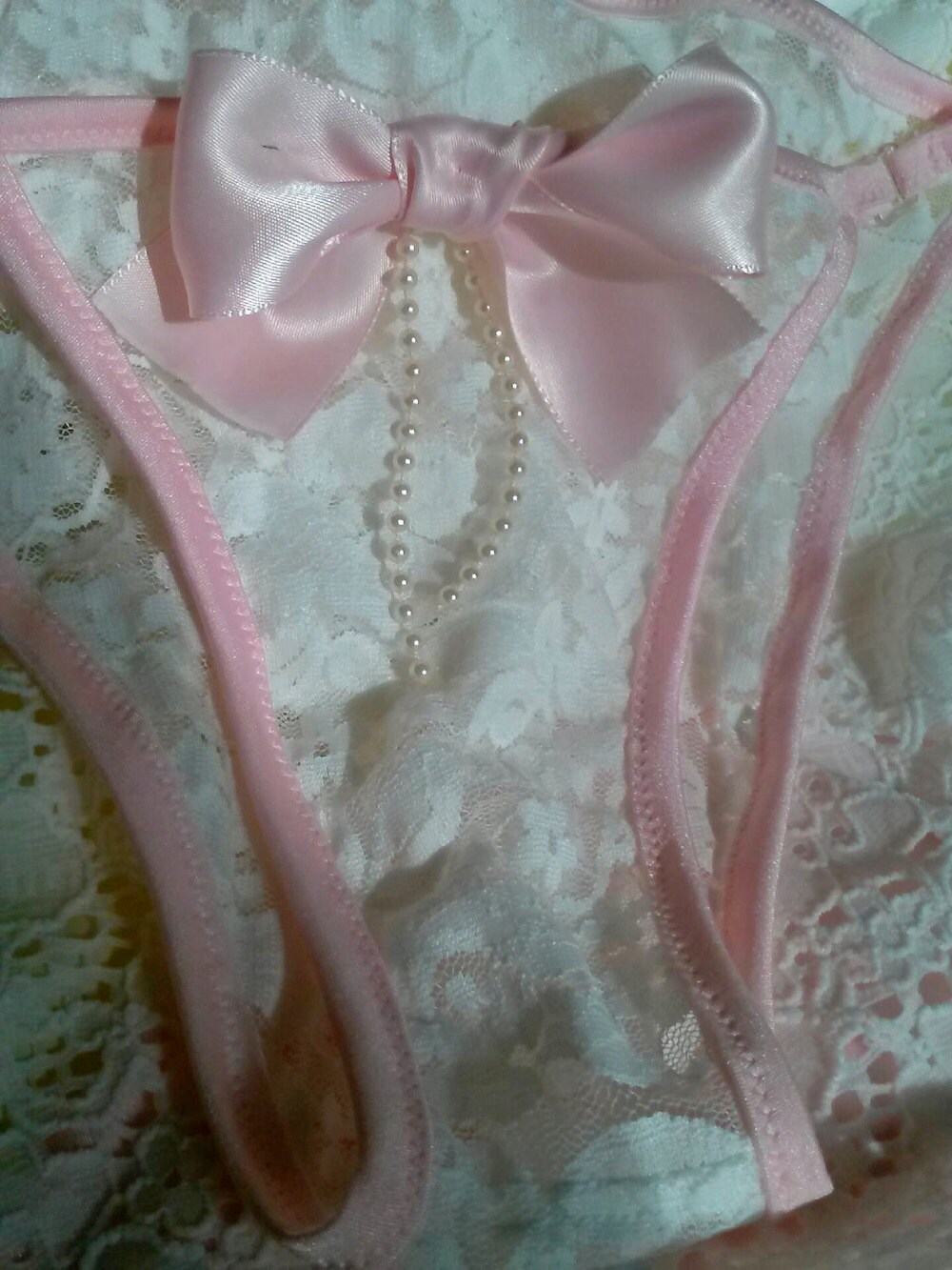 Bridal white lace panties pink bow wedding intimates lacy