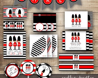 London Themed Birthday PARTY PACKAGE / 1st 2nd 3rd Boy's Birthday Kit / The Little Londoner Party Package / Red Black & White - Printable