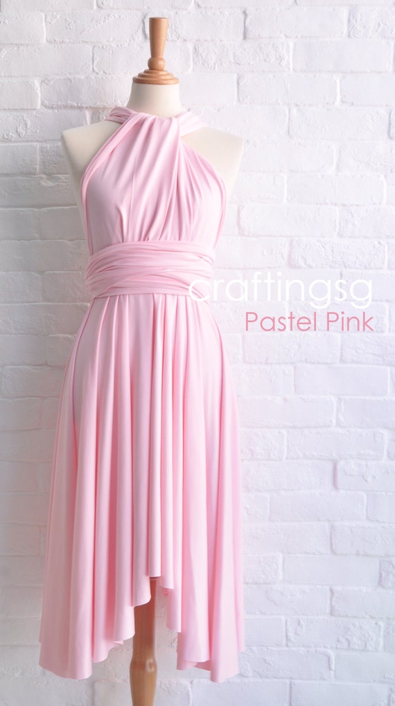 Bridesmaid Dress Infinity Dress Pastel Pink Knee by thepeppystudio