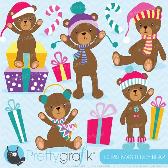 Christmas Teddy bear clipart commercial use, vector graphics, digital clip art, digital images - CL609 Il_570xn