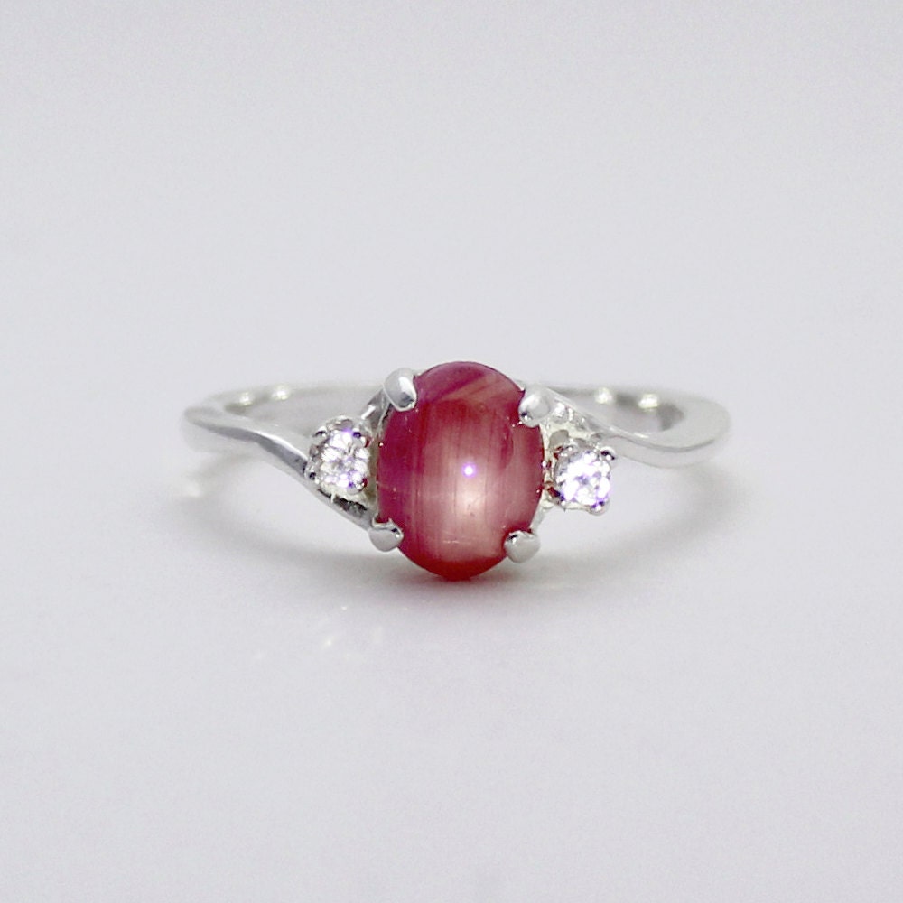 Genuine Pink Star Sapphire Ring Sterling Silver by TSNjewelry