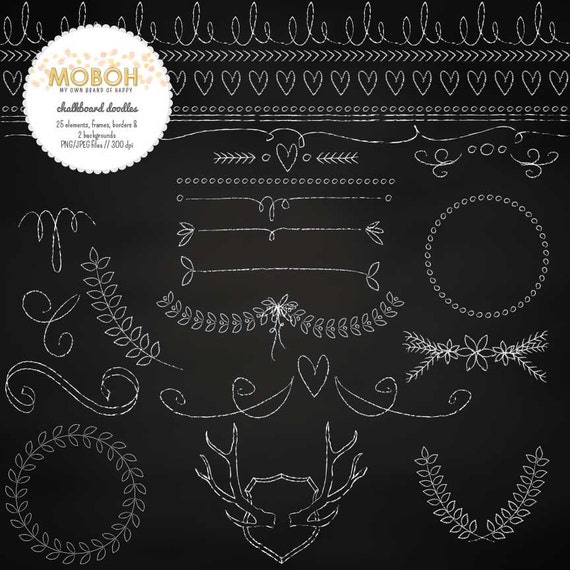 Chalkboard Doodles 25 embellishments 2 backgrounds