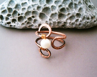 Wire Wrapped Adjustable Hammered Copper Ring - wire wrapped ring handmade