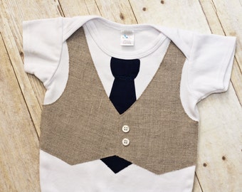 Items similar to Baby Boy Onesie with Dark Gray Pinstriped Suit Vest ...