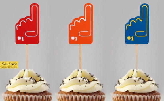 FOAM FINGER Party Treat Picks / Cupcake Toppers (Set of 12) - Pick Your Colors! Il_570xn
