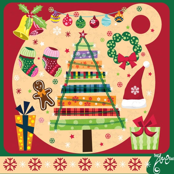 Retro Christmas ClipArt Elements Cm009 Personal and Commercial Use, cards, invitations, scrapbooking and all paper crafts Il_570xn