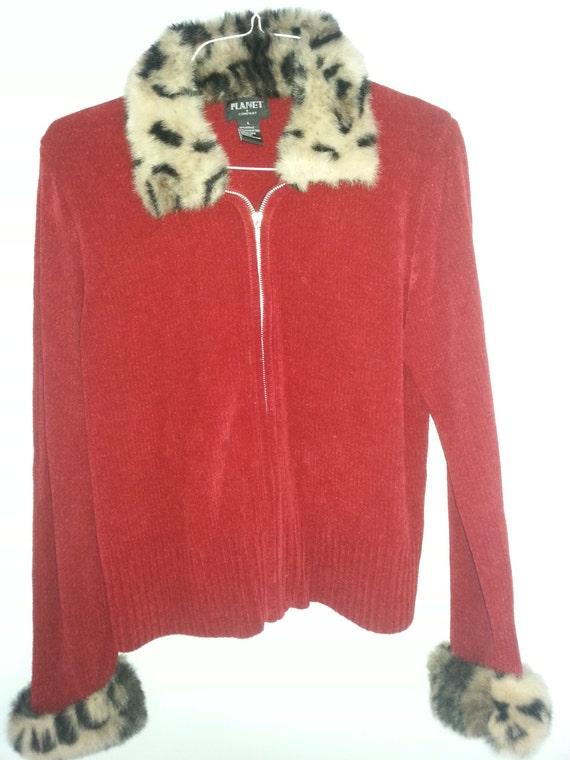 red sweater with fur