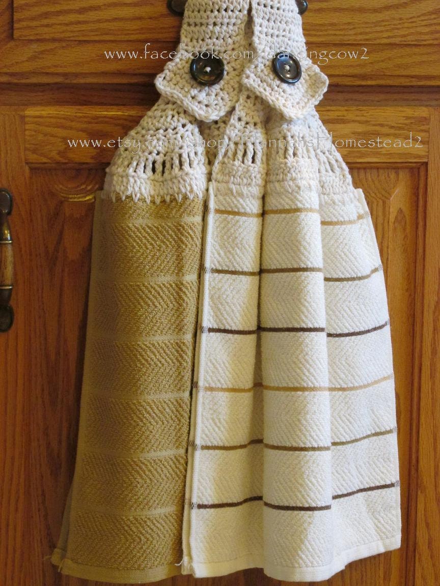 Set of 2 Crochet Top Kitchen Hand Towels Double Layer