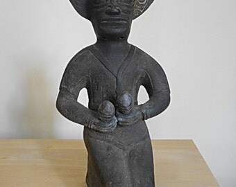SALE 20% OFF - Kneeling Human Bronze Sculpture Figurine - Sanxingdui Sichuan Museum Quality Rare Asian Antique Bronze - Free Shipping