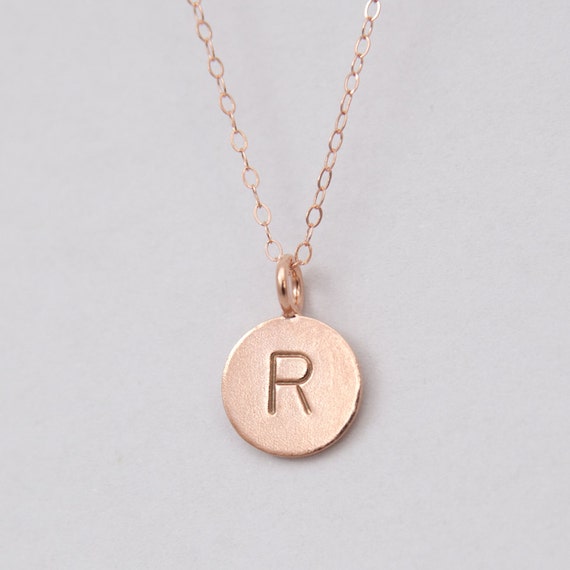 Rose Gold Handstamped Initial Necklace - 14K Rose Gold Plated or Sterling Silver Personalized ...