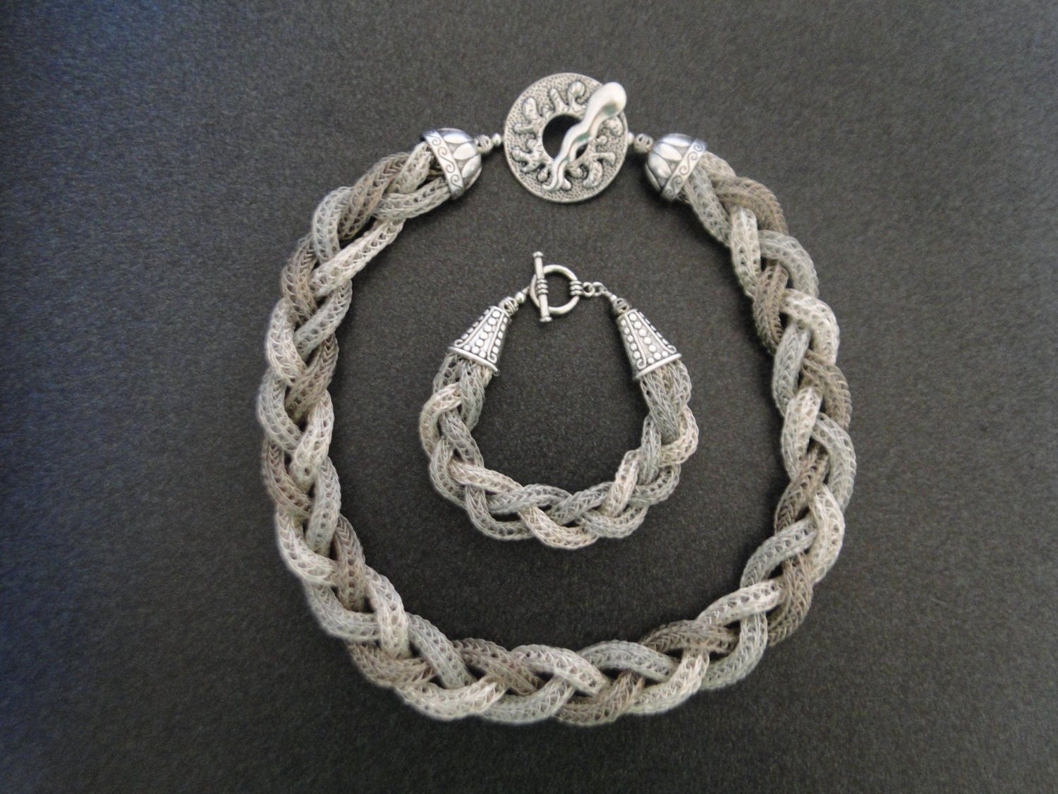 RESEVERED /SOLD Viking Knit necklace bracelet 3 tone silver