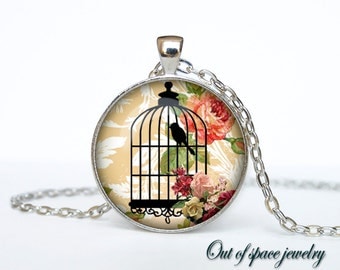 Bird cage necklace Bird cage pendant Bird cage jewelry