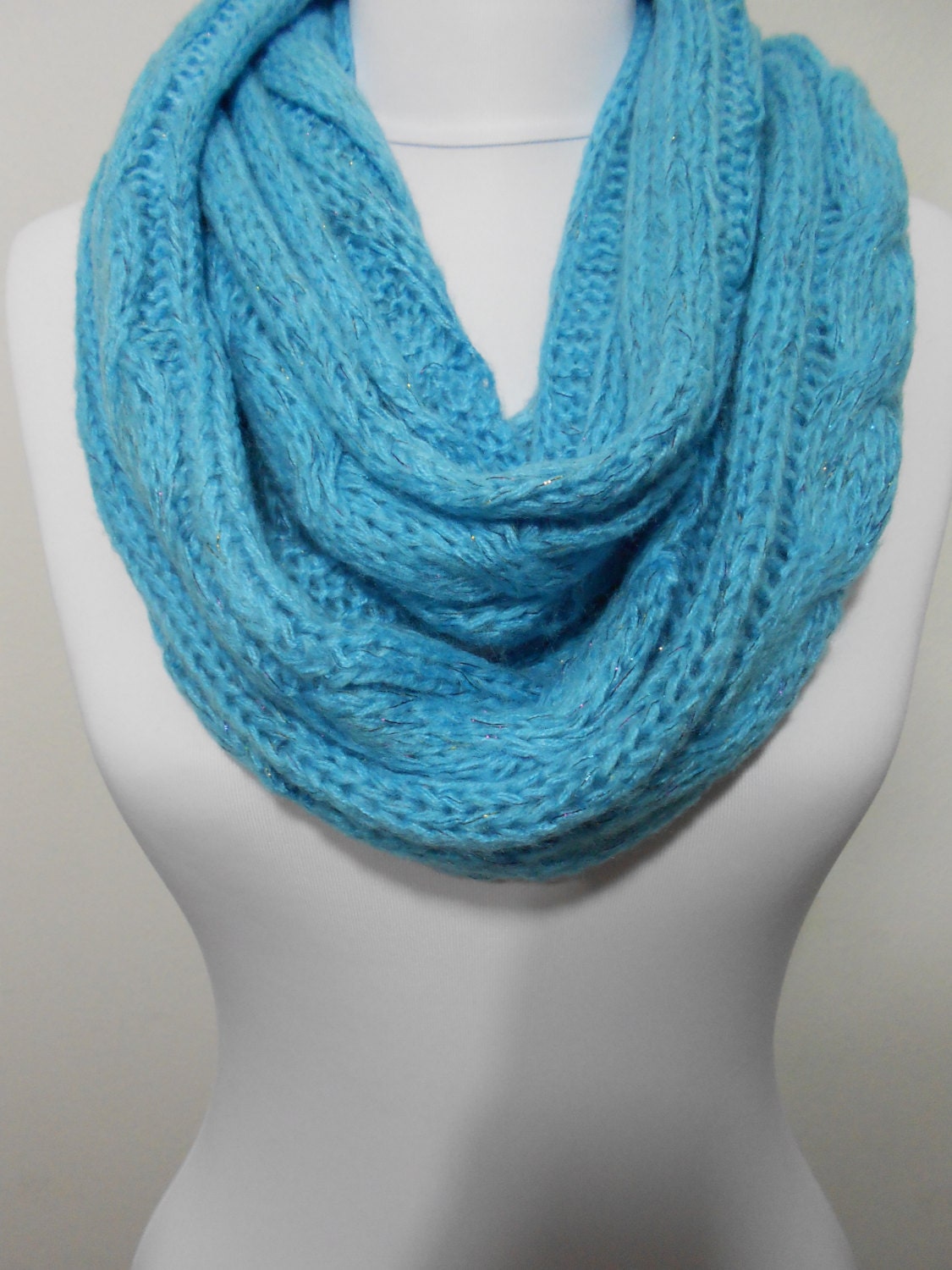 Blue Infinity Scarf Knitted Loop Scarf Warm Circle Scarf