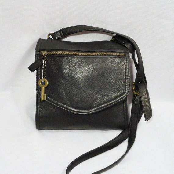 Navy Blue Fossil Cowhide Leather Crossbody by HauteFleaVintage