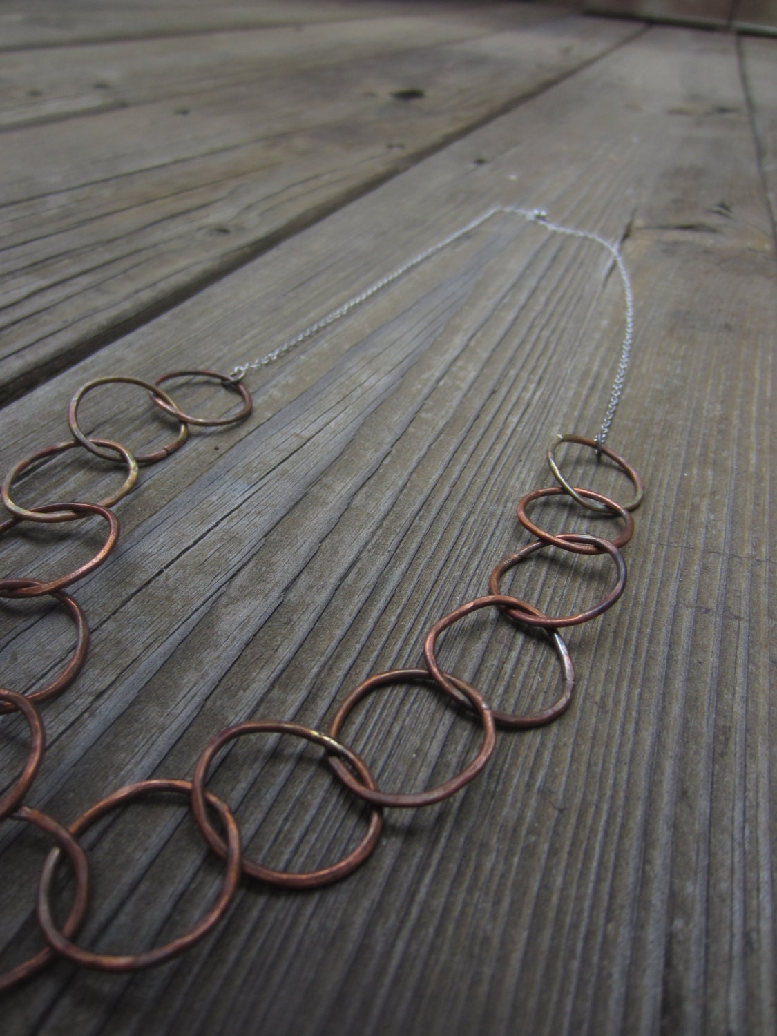 Long Copper Hoop Necklace Long Necklace Rustic Hammered Copper Hoops