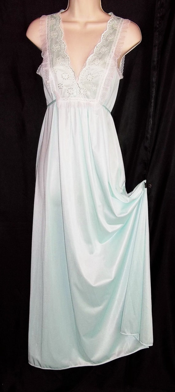 Vintage Lingerie 1970s BARAD Aqua Nightgown Small Nylon