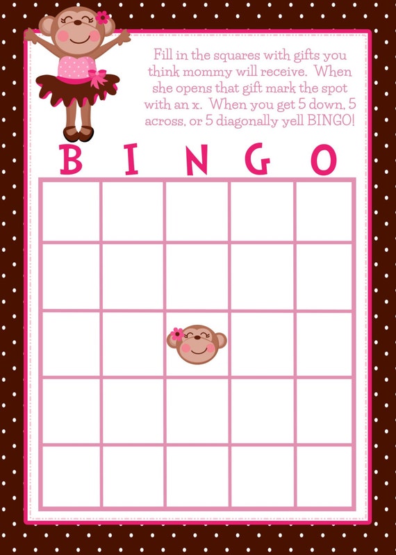 bingo monkey cards shower baby Cards  Game Baby Shower  Cards Monkey Bingo Bingo  Bingo Baby Shower