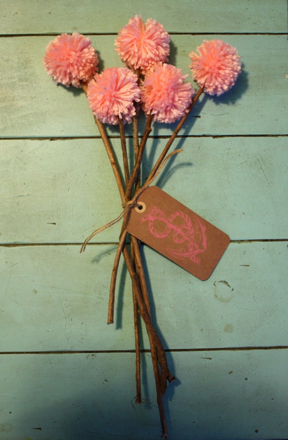 Items similar to 5 Pink Yarn Pom Pom Sticks on Etsy