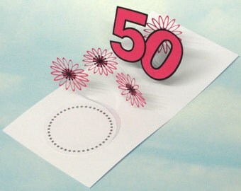 50th Birthday Card Flowers Spiral Pop Up 3D - Pink Flowers – 50th Birthday Spiral Pop Up Card