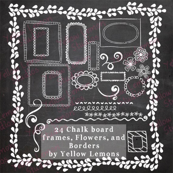 INSTANT DOWNLOAD Chalk Board Frames flowers and borders PNG