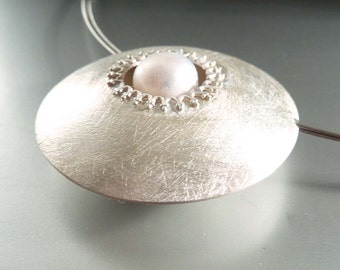 Sterling silver - lens necklace with decorative wire