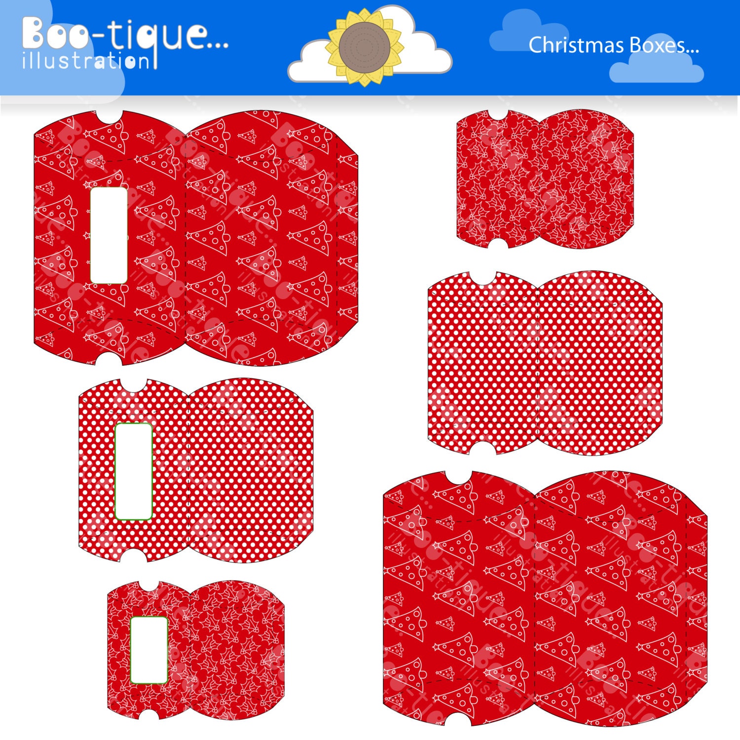 Download Red Christmas Pillow Boxes for Instant Download. Printable ...