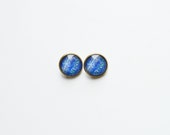 ANIMAL PRINT MEDLEY Round clips brass and glass with snake skin in retro and vintage style, blue and indigo