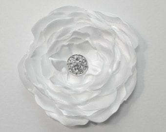 White Satin Flower Hair Clip.Brooch.Pin.Headpiece.Bride.Bridal.corsage.Wedding.Hair Accessory.Hair Piece.Hairpiece.Fascinator.Satin Flower