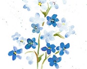 Forget Me Nots Print from Original Watercolor, Pale Blue Flower Print For Home Decor, Forget Me Nots Flower Wall Art Print, Light Blue Tones