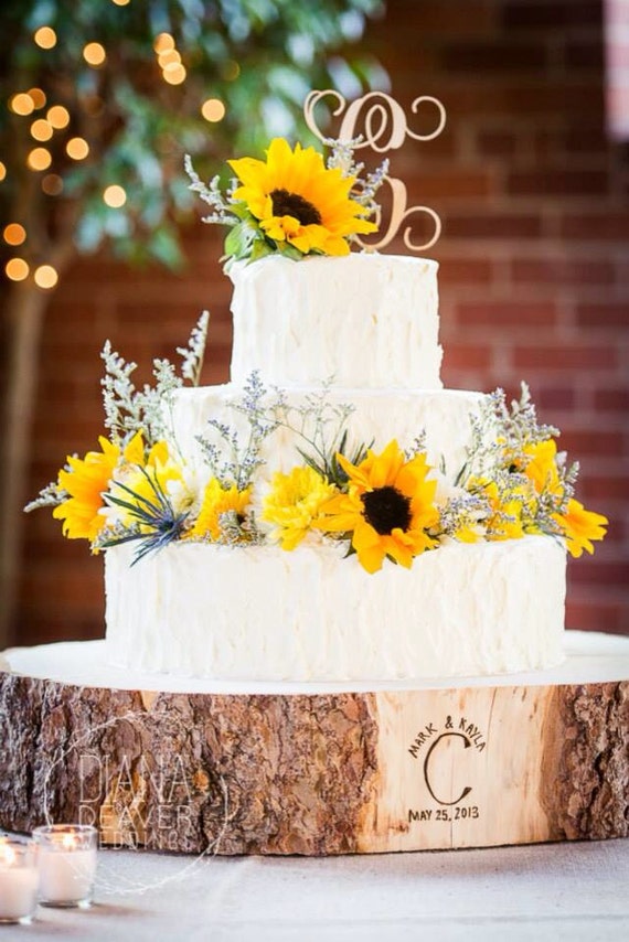 12" STUMP Rustic Wood Tree Slice Wedding Cake Base, Wooden Stand