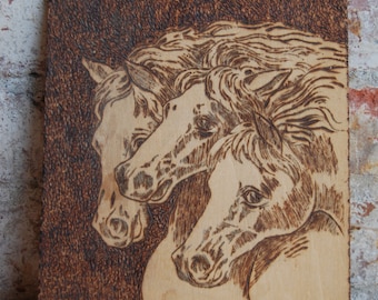 Vintage Wooden Etched Horse Wall Art