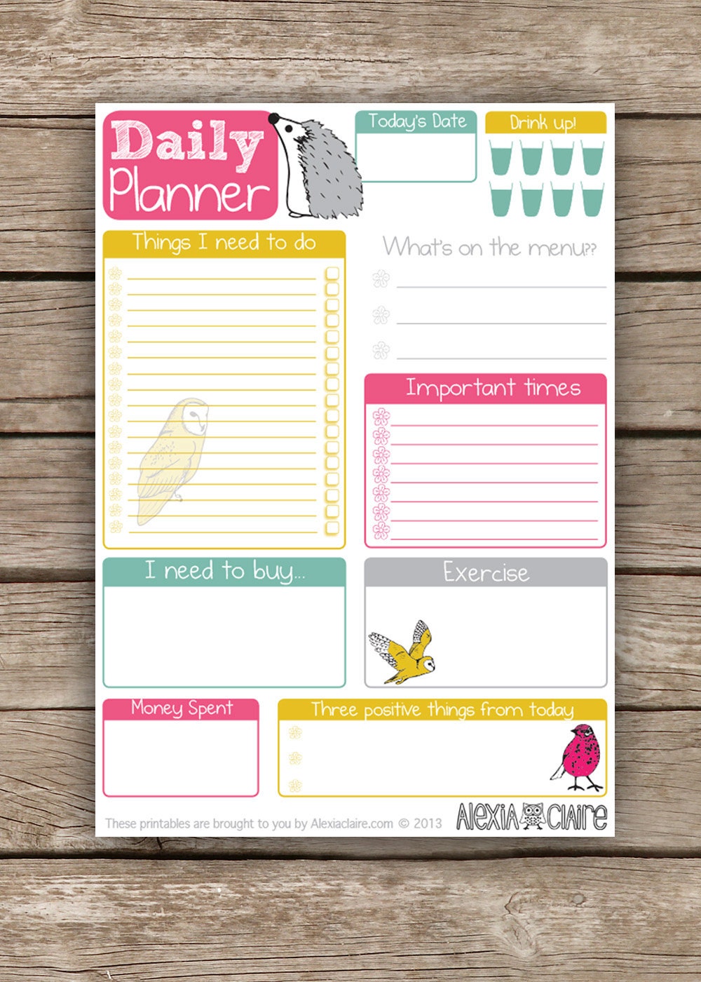 Daily Planner Cute hand drawn animal illustrated To do
