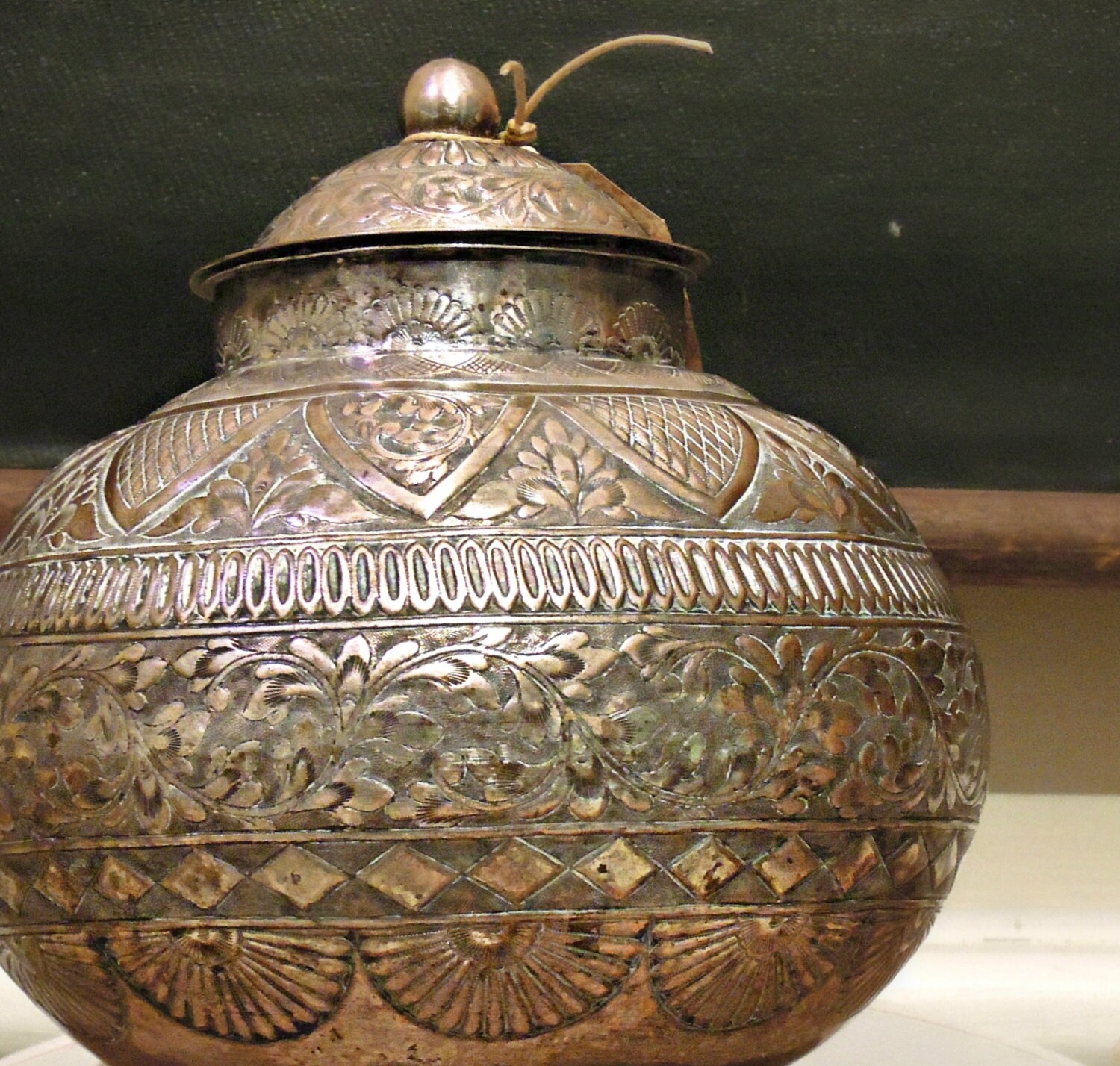 Vintage Silver Plate / Copper / Tin Ginger Jar / Lid