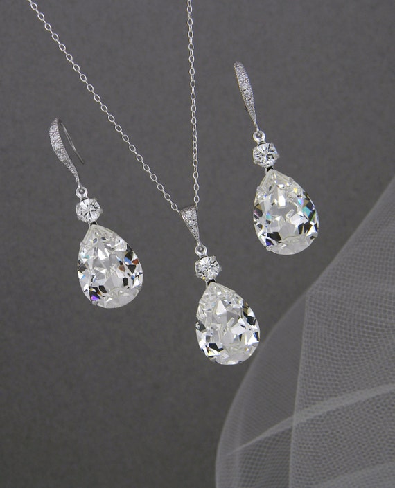 Bridal Jewelry Set Crystal Pendant Earrings by CrystalAvenues