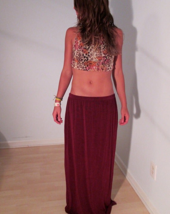 long maroon maxi skirt