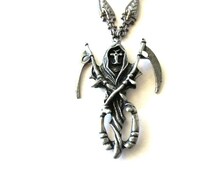 Black anthracite skeleton with scythes necklace skeleton jewelry goth medieval gunmetal jewelry steampunk