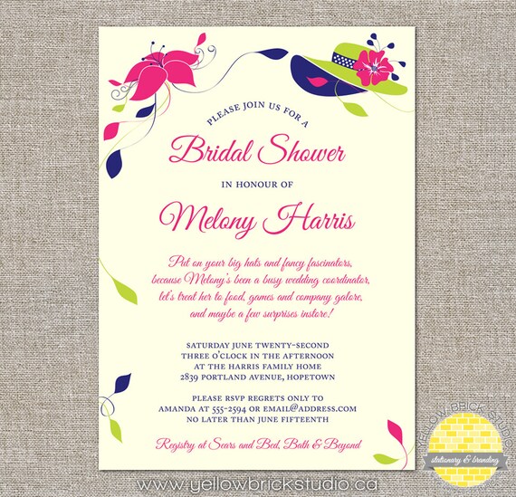 big hats and fascinators custom bridal shower invitation