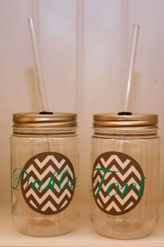 Personalized Plastic Mason Jar Cups Chevron by RememberedOnceMore