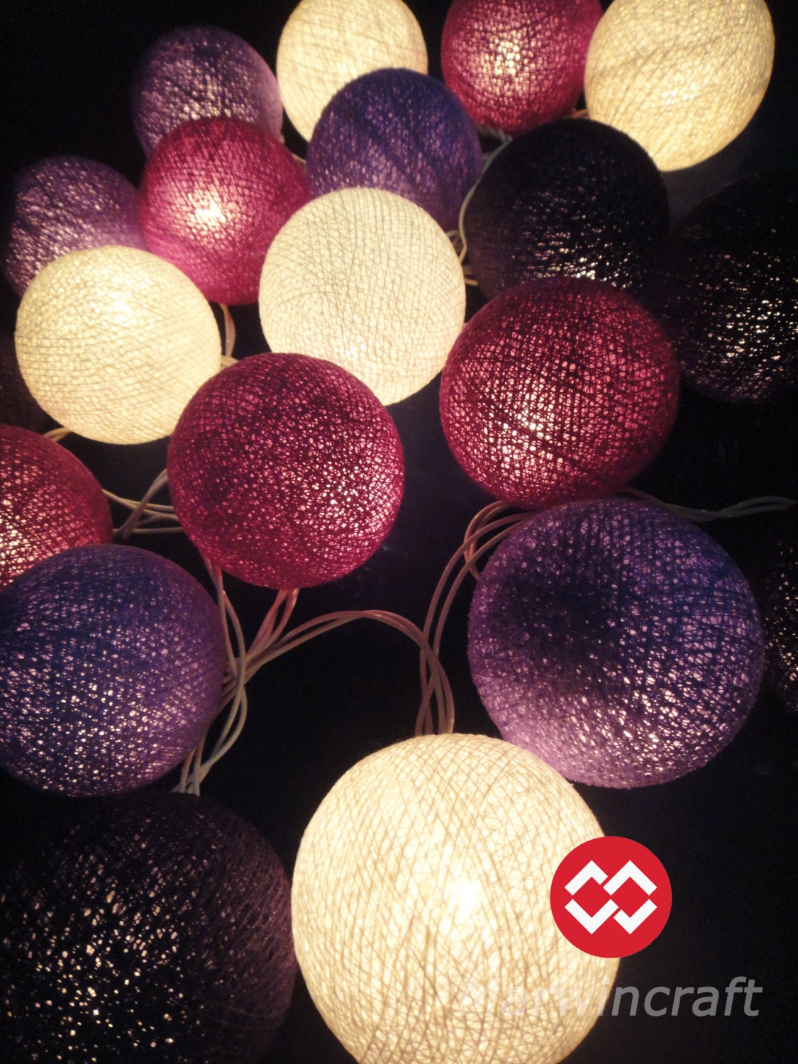 20 Big Cotton Balls Mixed Purple Tone Fairy String by marwincraft