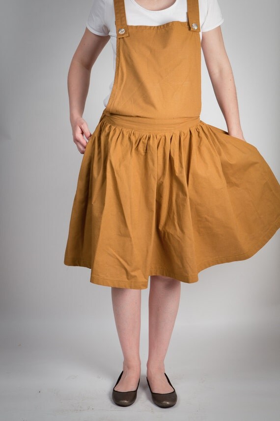 overalls dress or skirt with big pocket yellow by LeBlusine