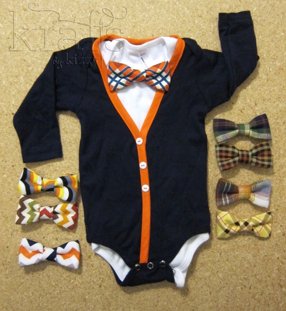 Baby Boy Navy Blue with Orange Cardigan Outfit by KraftsbyKizzy