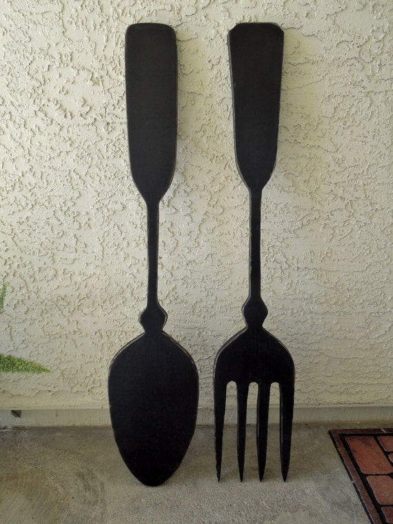 Items similar to Large Fork and Spoon, Kitchen Wall Decor ...